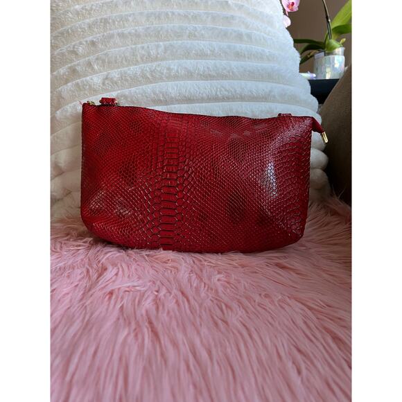 Michael Kors Red Snakeskin 3 Piece Tote Makeup Bag Wristlet Set - Picture 6 of 11